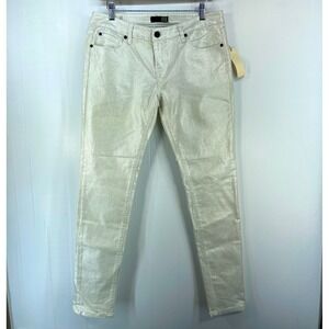 David Kahn Mickayla White Pearl Skinny Jeans Metallic Silver Womens 30 NWT